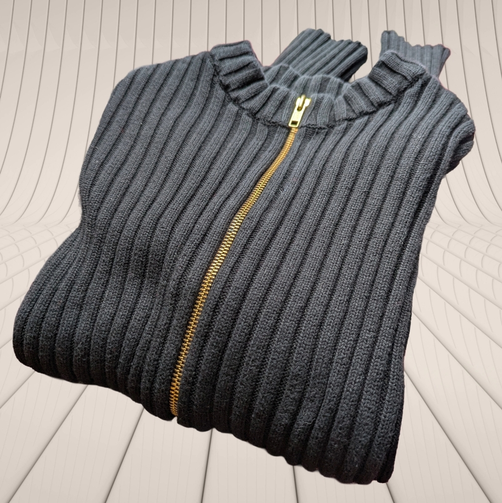 ⛓️ Le 31 Simons Black Ribbed Zipper Cardigan Sweater Y2K Edgy Cybercore Small ⛓️